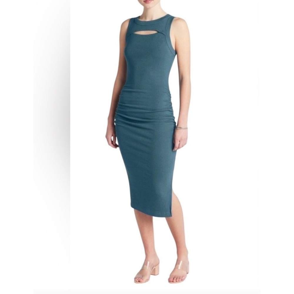 Sleek Teal Cutout Midi Dress